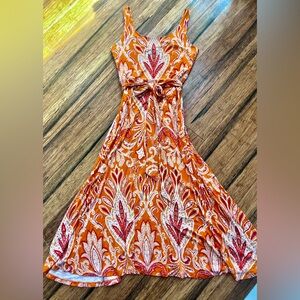 LOFT Vibrant Orange and Red Paisley Maxi Dress